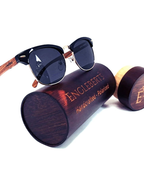 Load image into Gallery viewer, Real Walnut Wood Club Style Sunglasses With Bamboo Case, Polarized
