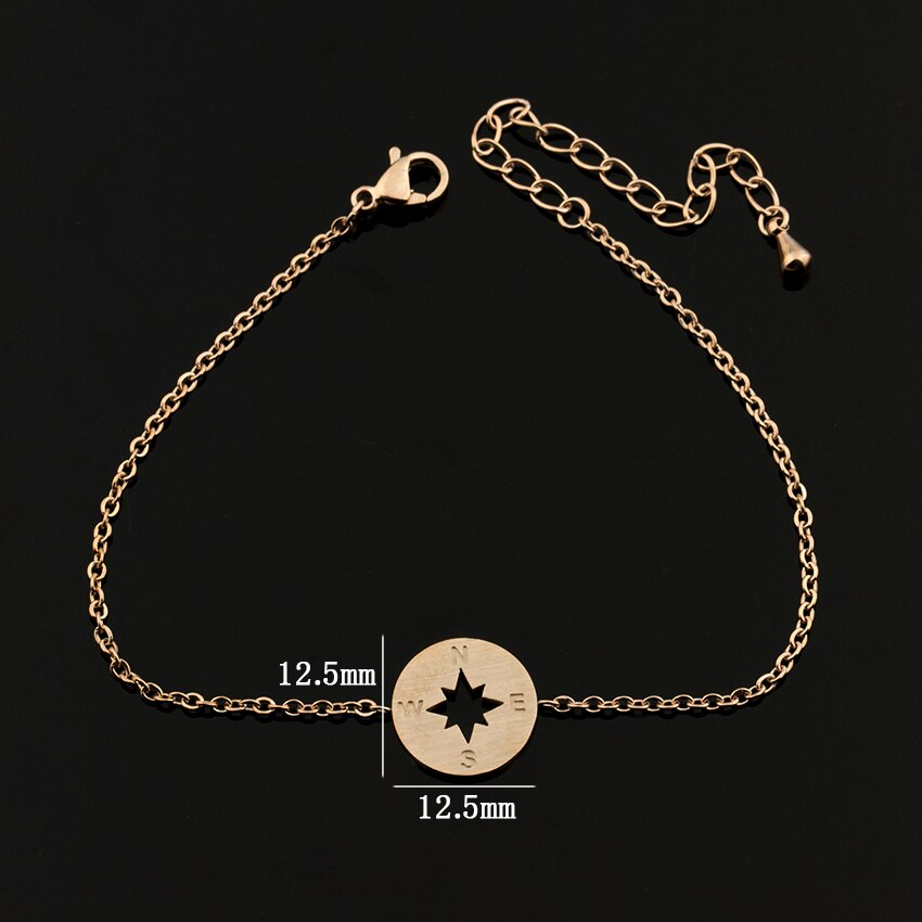 Gold Compass Bracelet Stainless Steel Dainty Disc